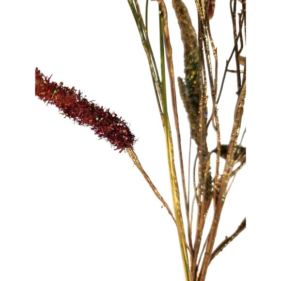 Glitter Artificial Floral Grass Spray Red & Gold Decorative Branch Stems Christm - Picture 10 of 11